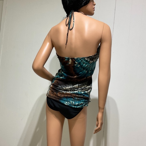 Vintage Belinda Top Blouse Size M Beads accents Halter Padded Bra Stretch USA - Picture 5 of 16